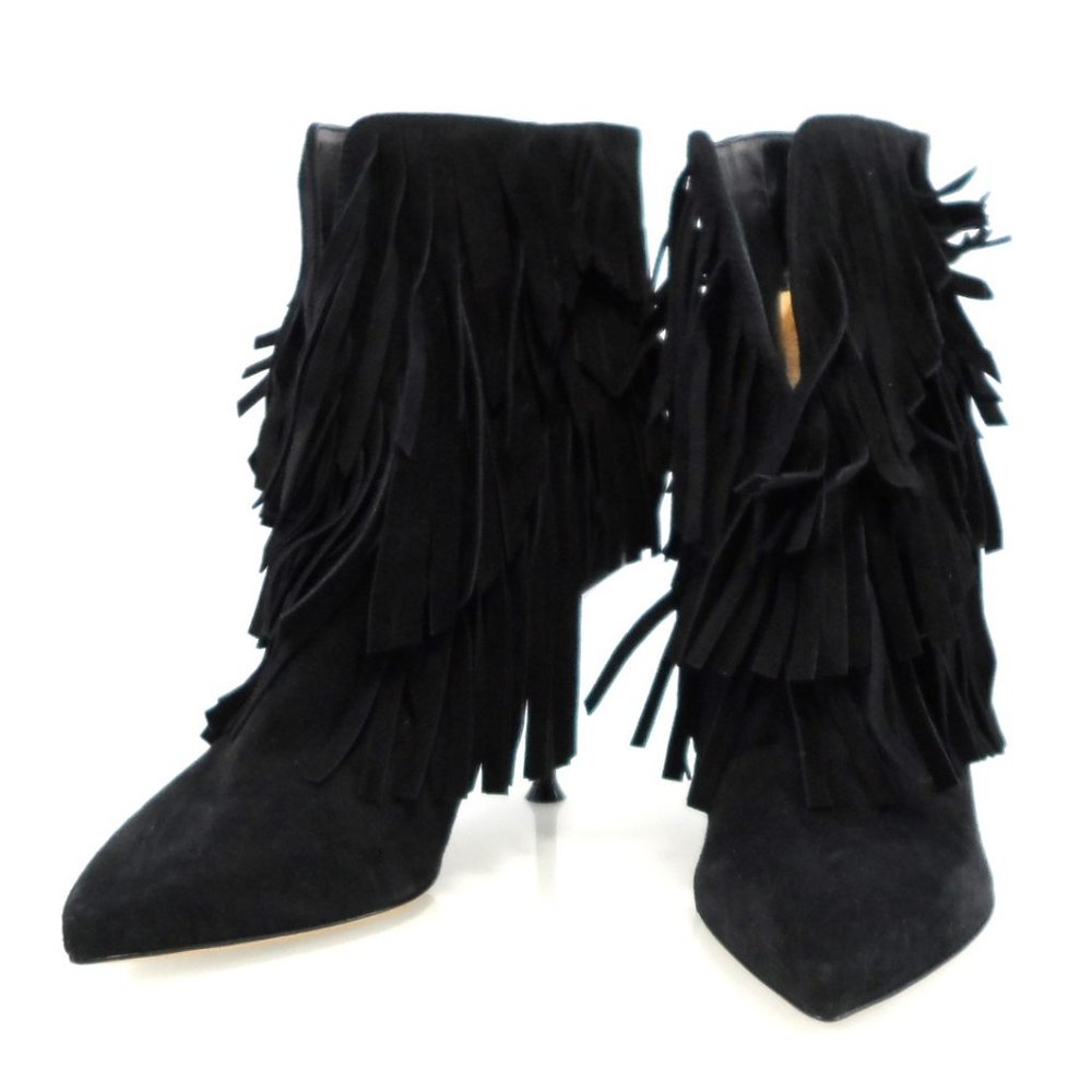 NIB$1265 SERGIO ROSSI Fringed Ankle Suede Booties Pointed Toe Stiletto Heels 37 - Picture 8 of 16